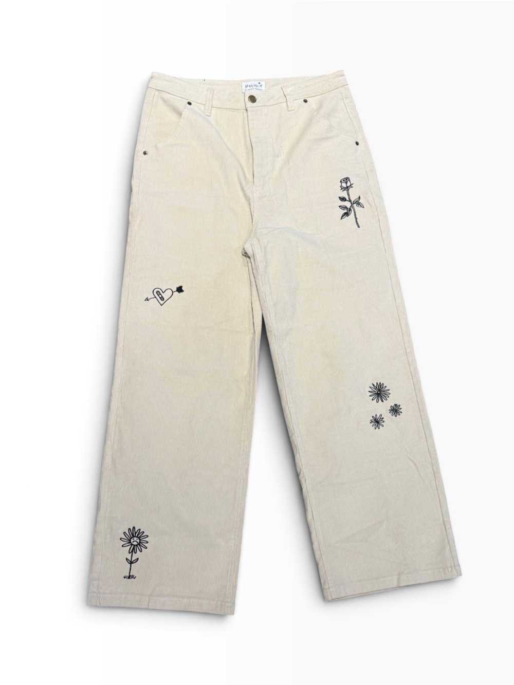 Melodie by Melodie Perrault Ivory Corduroy Wide Leg Jeans Womens Size 8